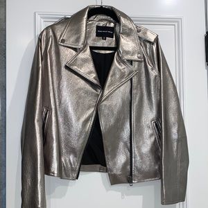 WHO WHAT WEAR silver leather jacket